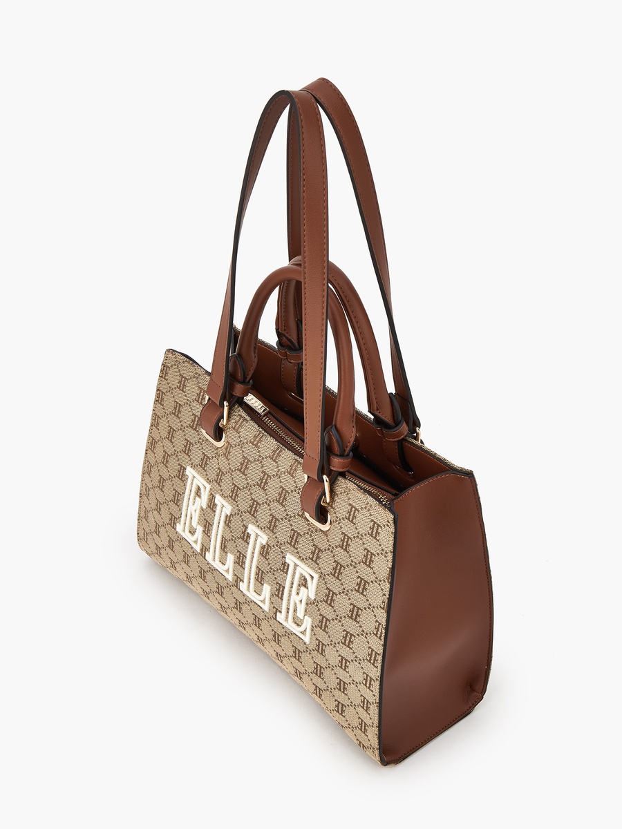 Monogram Textured Tote Bag with Double Handle