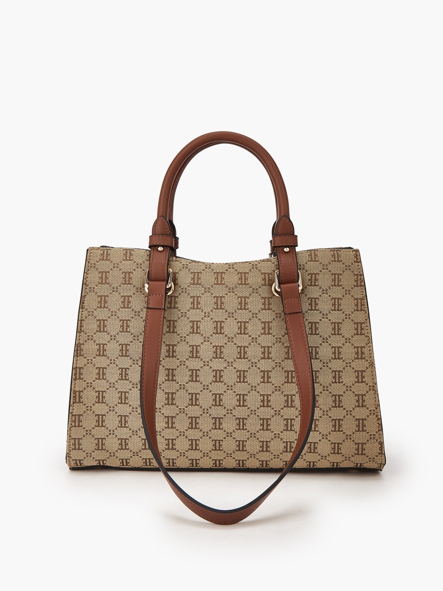 Monogram Textured Tote Bag with Double Handle