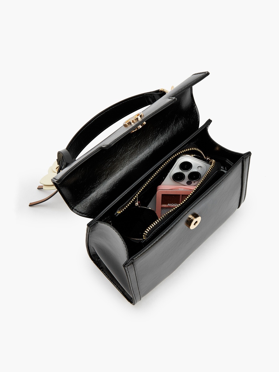 Solid Satchel Bag with Detachable Strap