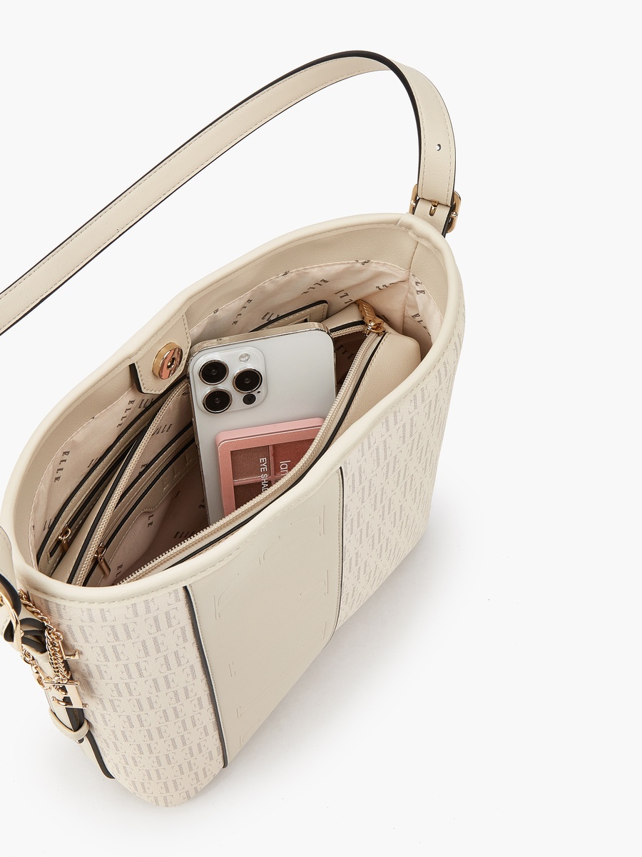 Monogram Print Shoulder Bag with Pouch