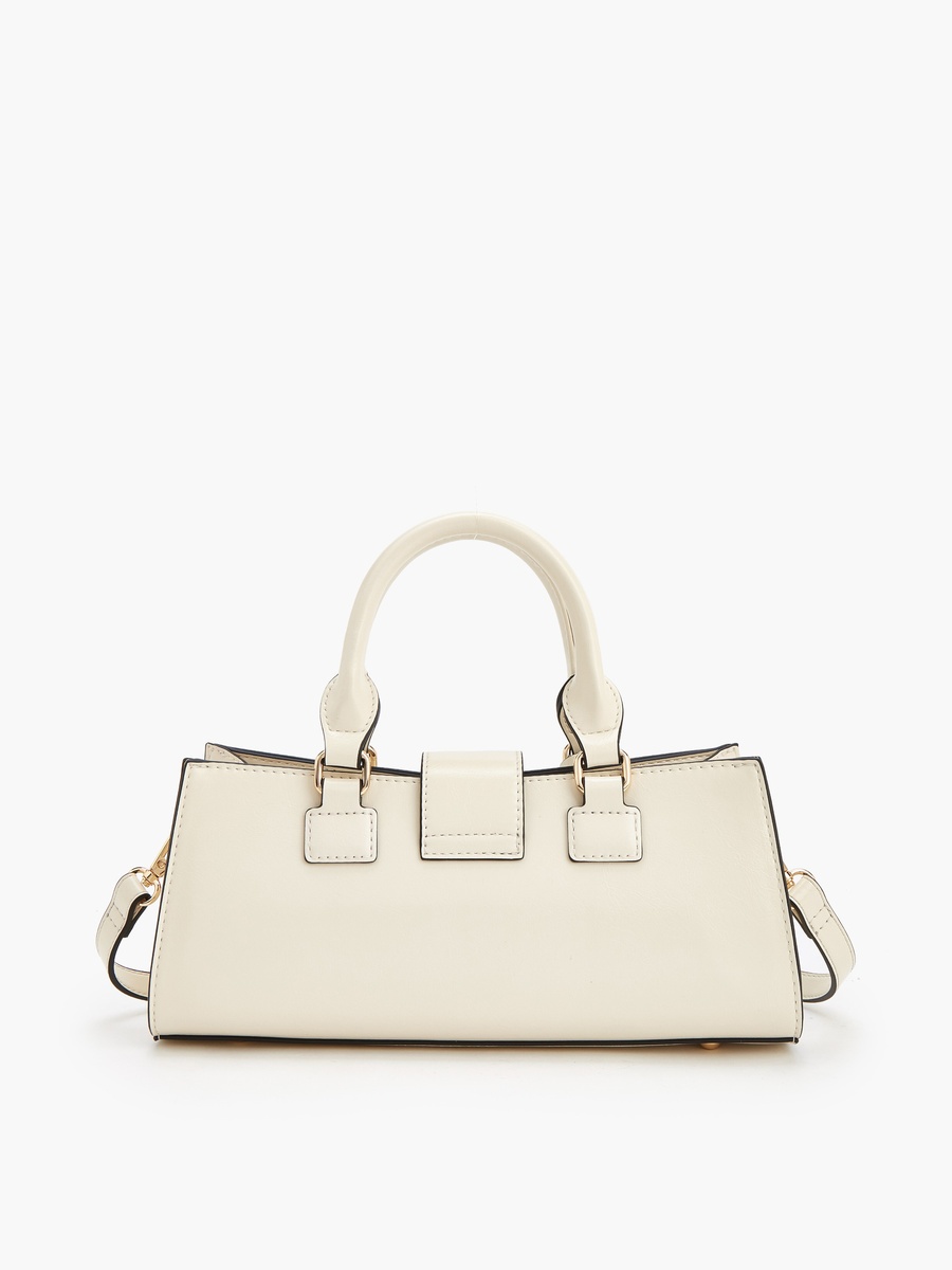 Solid Top Handle Bag with Floral Charm