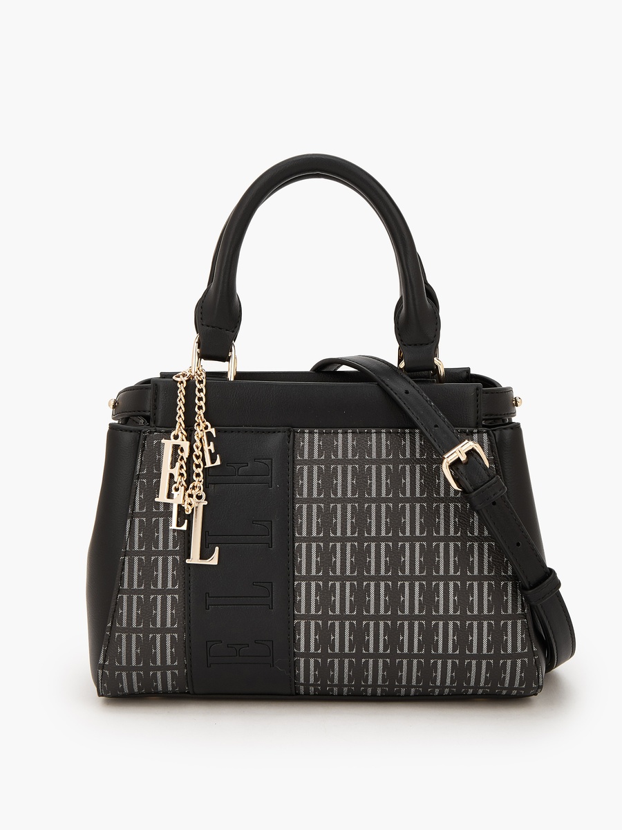 Monogram Print Satchel Bag with Detachable Strap