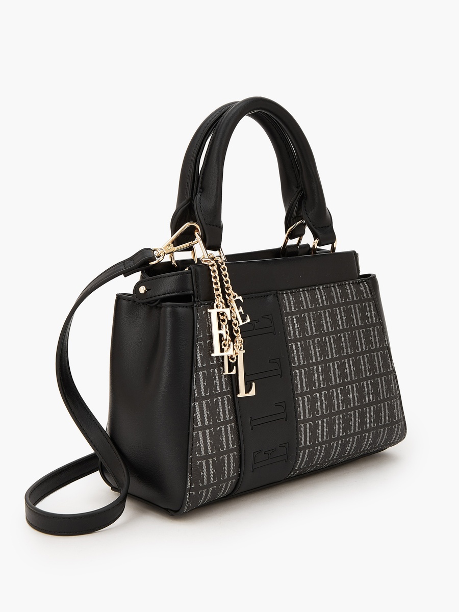 Monogram Print Satchel Bag with Detachable Strap