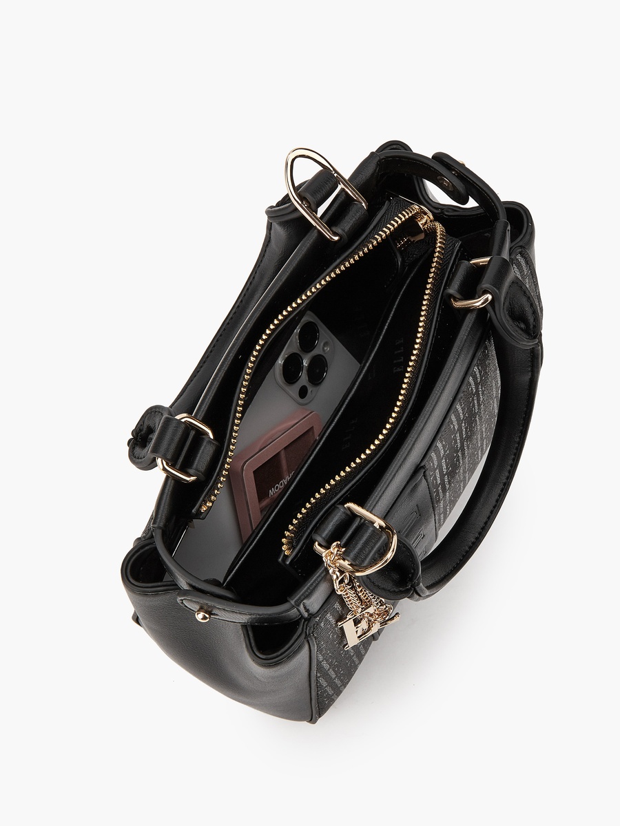 Monogram Print Satchel Bag with Detachable Strap