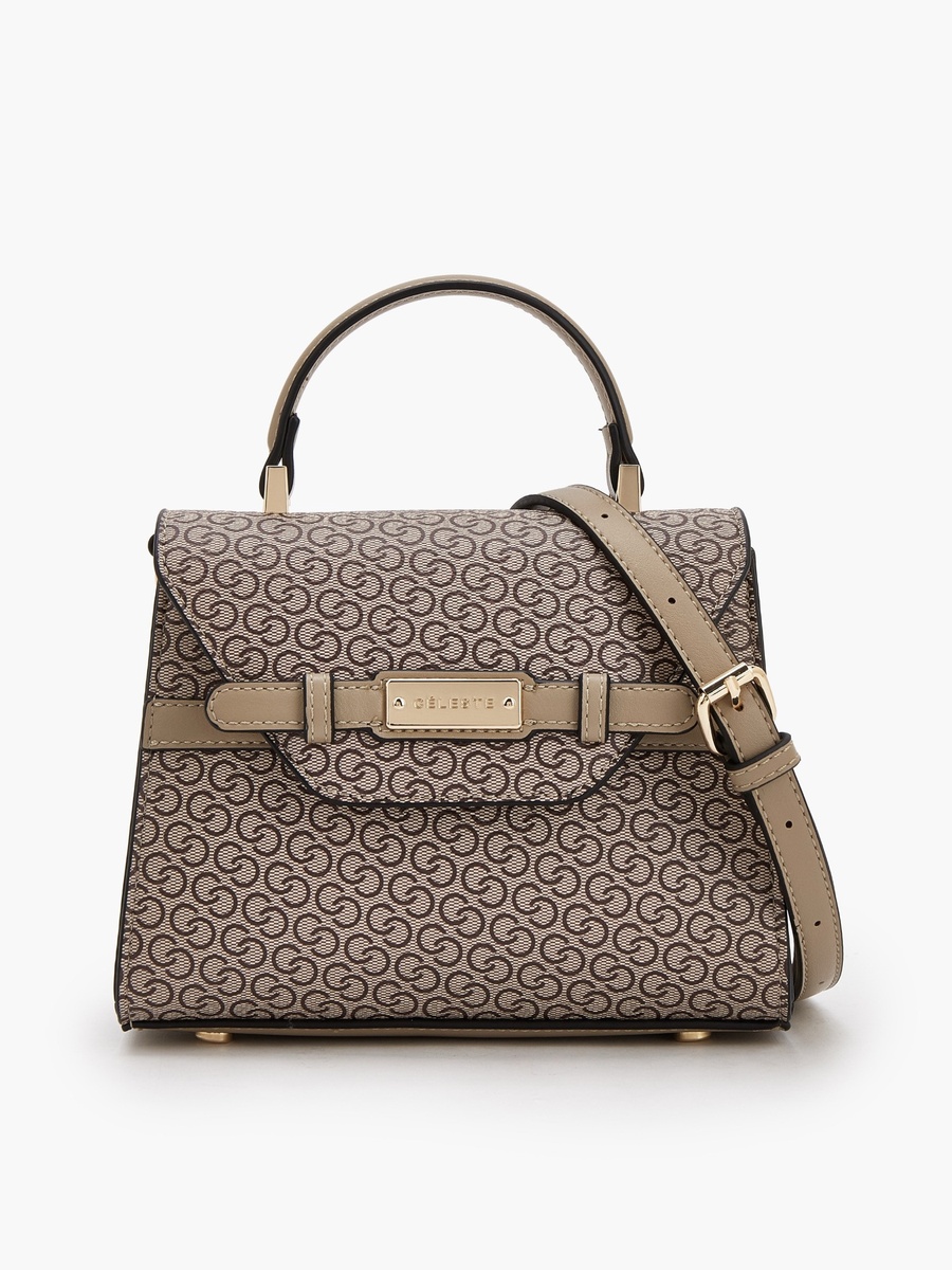 Monogram Print Satchel Bag with Detachable Strap