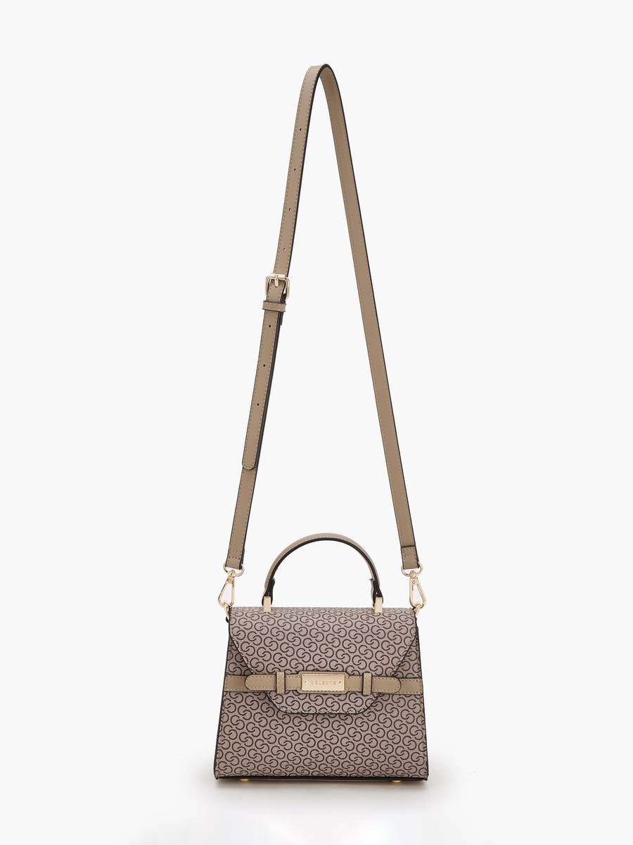 Monogram Print Satchel Bag with Detachable Strap
