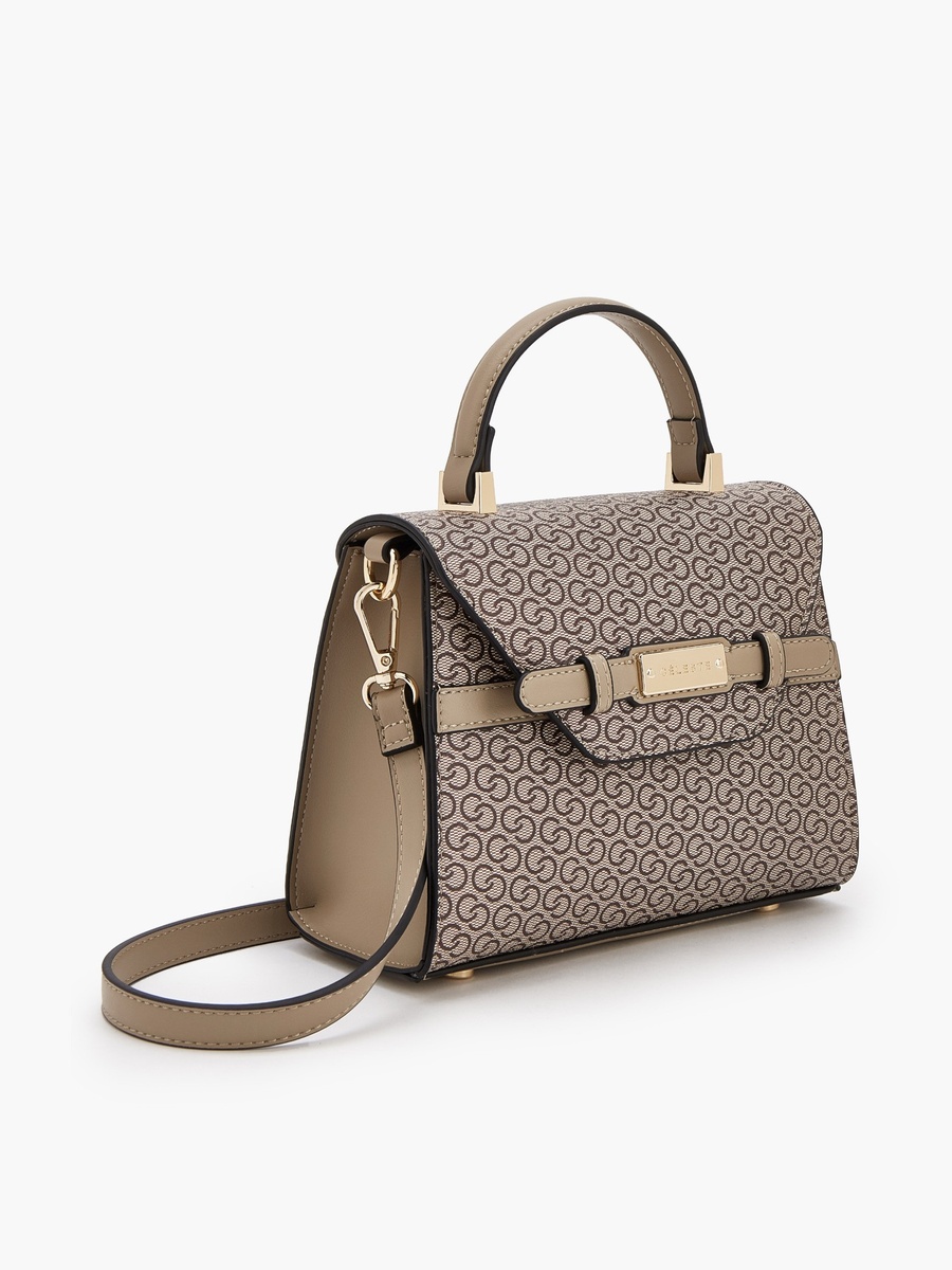 Monogram Print Satchel Bag with Detachable Strap