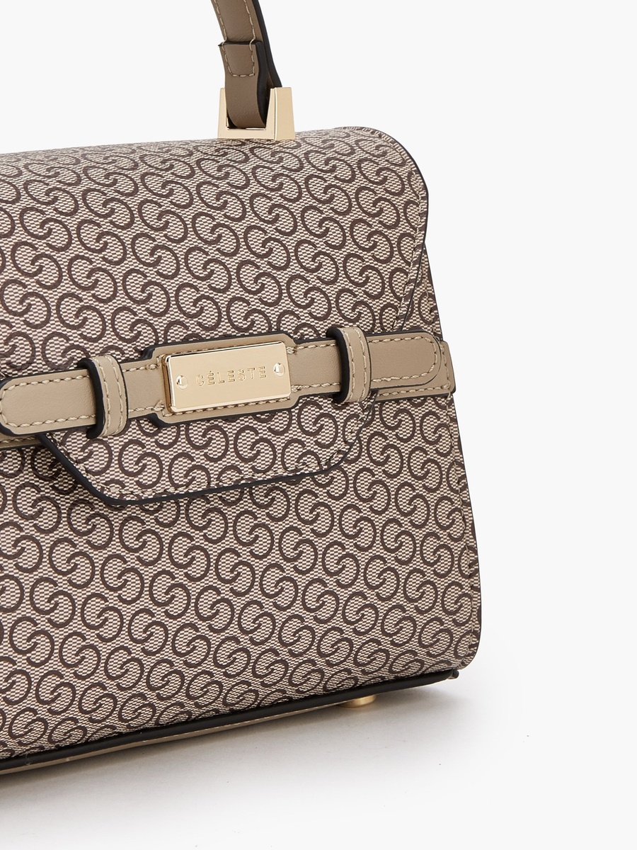 Monogram Print Satchel Bag with Detachable Strap