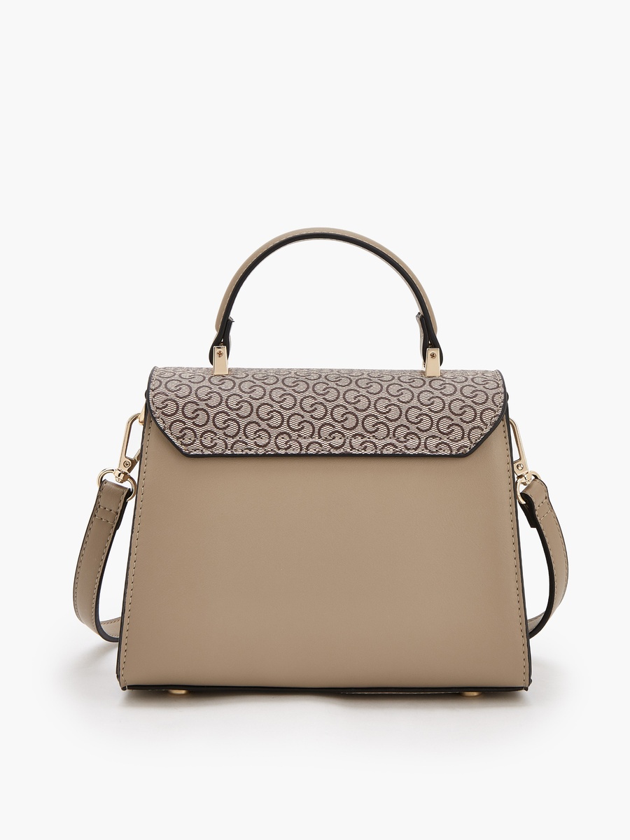 Monogram Print Satchel Bag with Detachable Strap