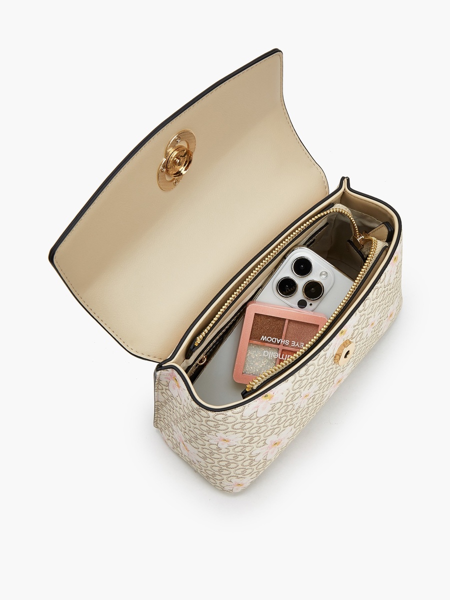 Monogram Print Crossbody Bag with Detachable Strap
