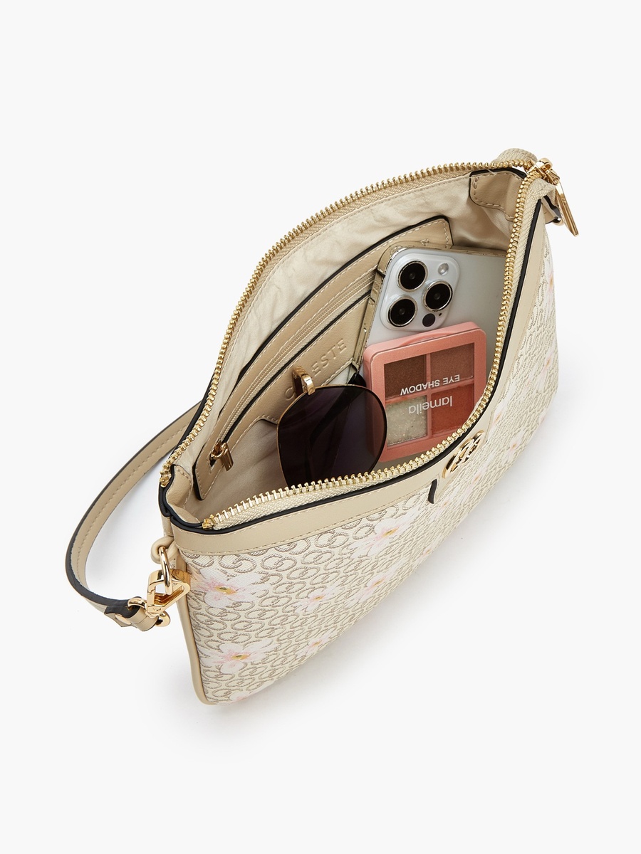 Monogram Print Shoulder Bag with Strap Handle