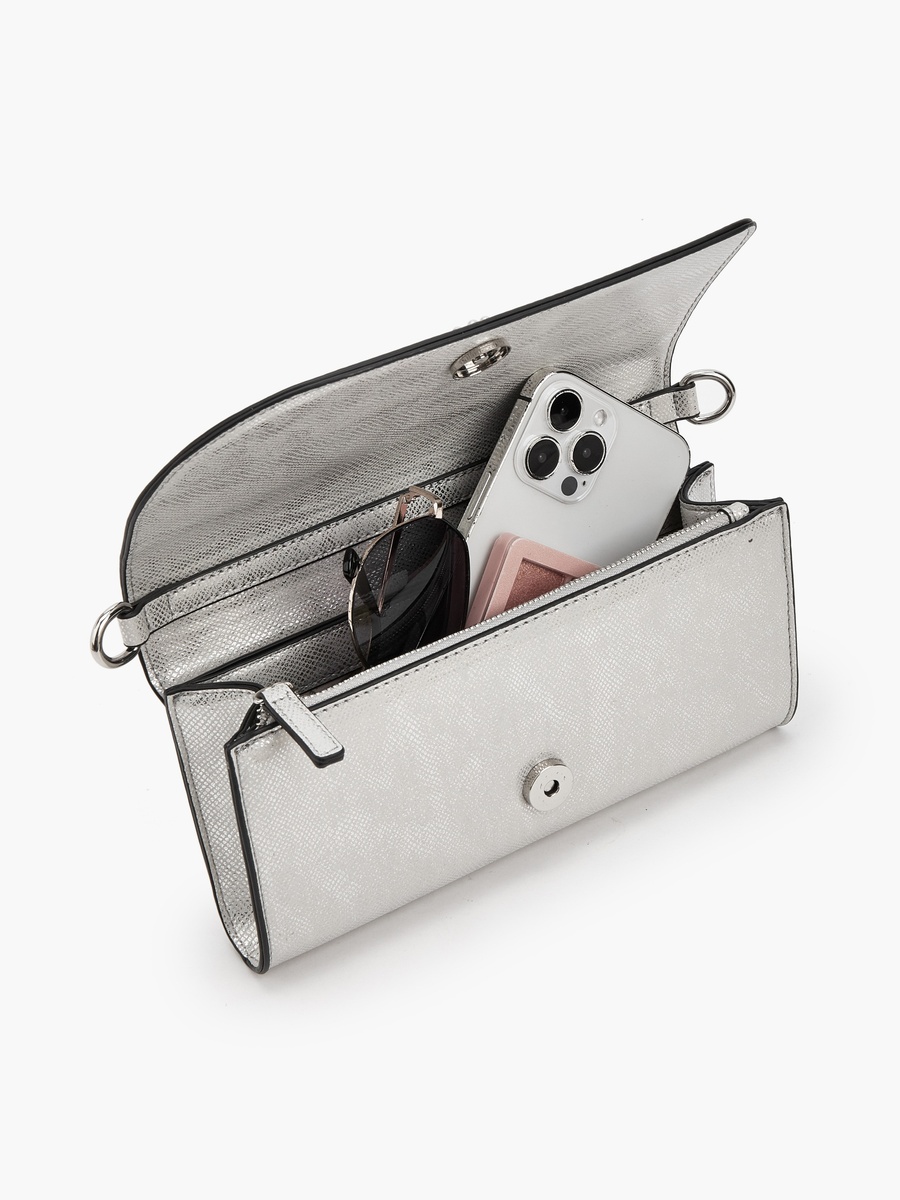 Textured Crossbody Bag with Detachable Chain Strap