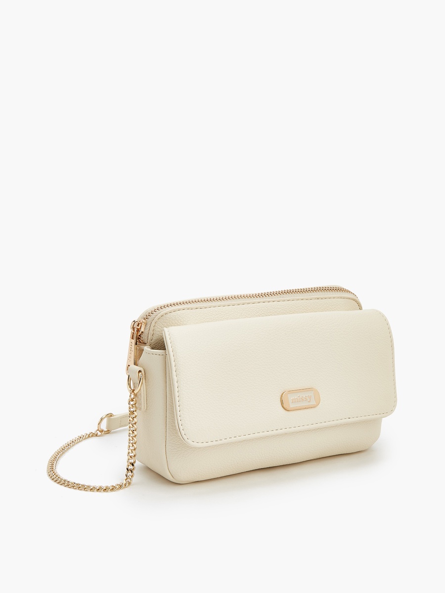 Textured Crossbody Bag with Chain Strap