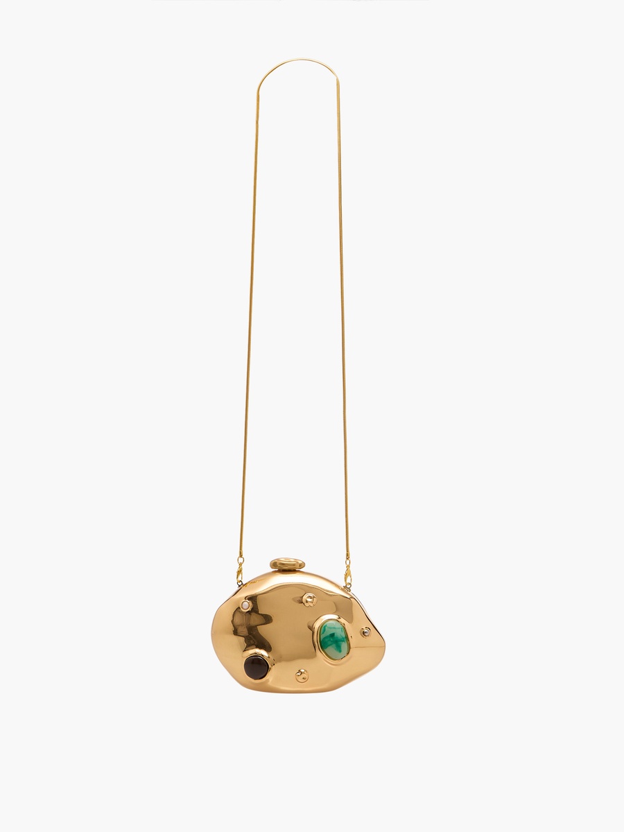 Metallic Clutch with Detachable Chain Strap