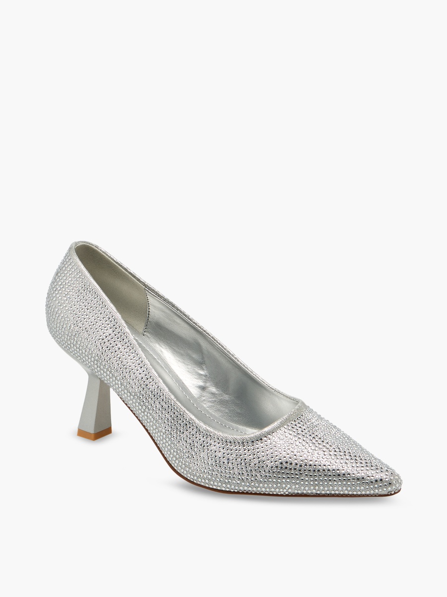 Women Rhinestone Embellished Flared Heel Shoes