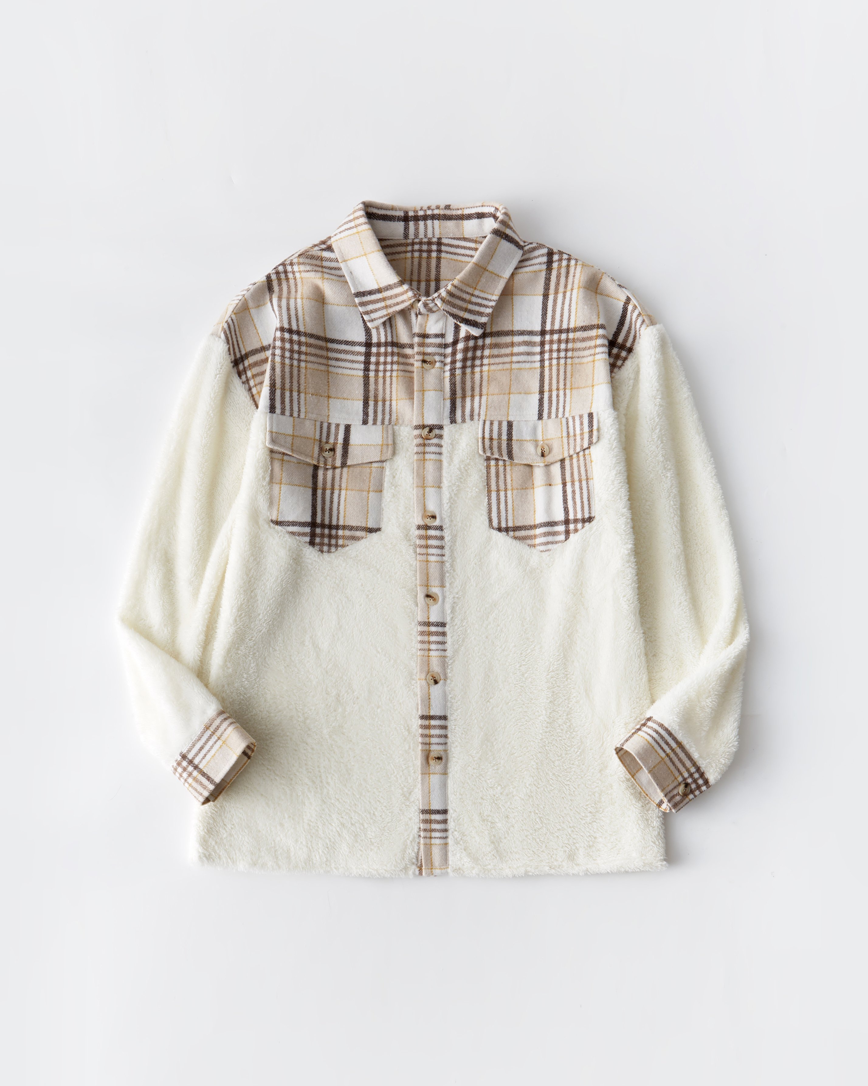 Men Checked Panel Fleece Shirt