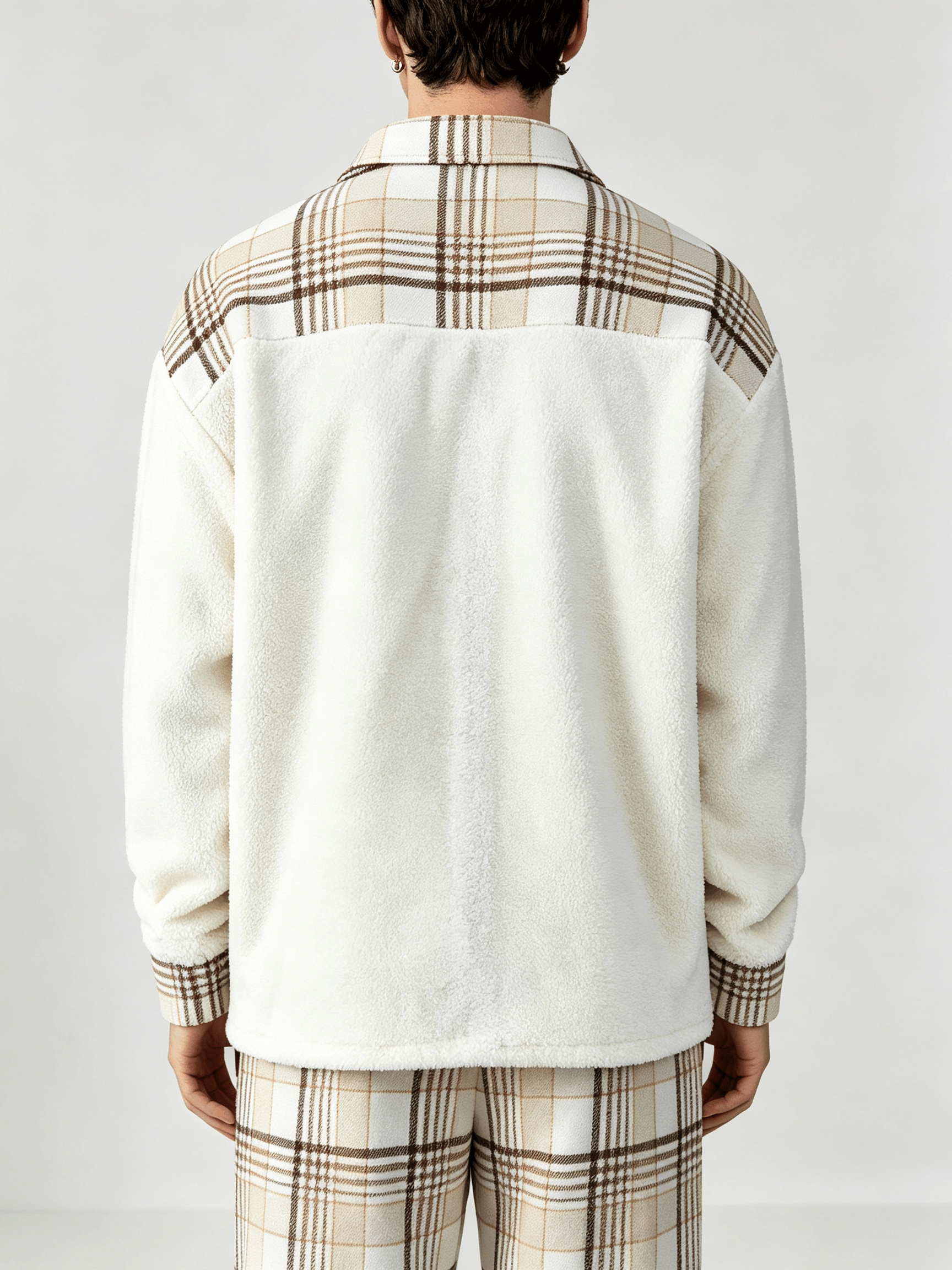 Men Checked Panel Fleece Shirt