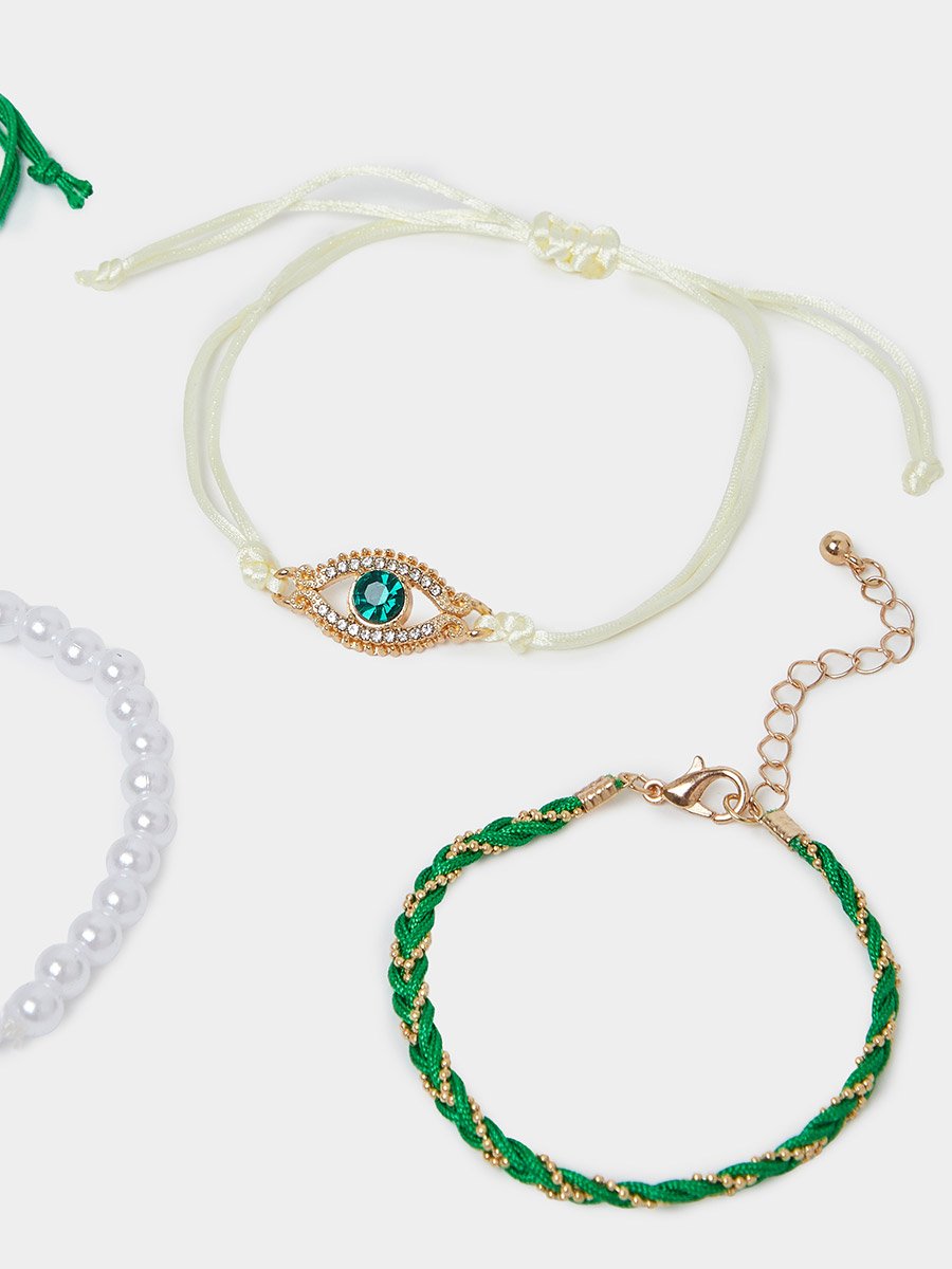 Set of 5 - Shell and Evil Eye Beaded Bracelet