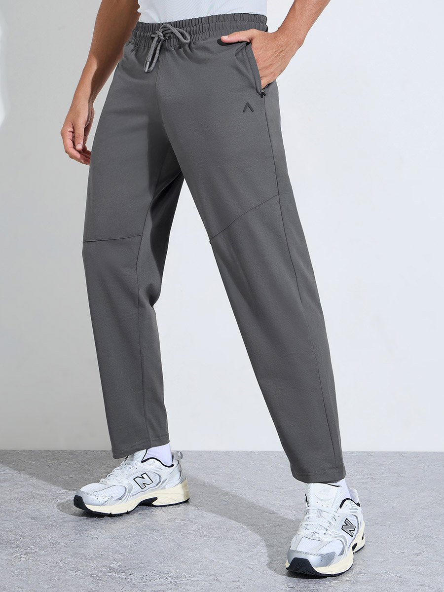 Grey Solid Pocket Details Mid-Rise Activewear Track Pants
