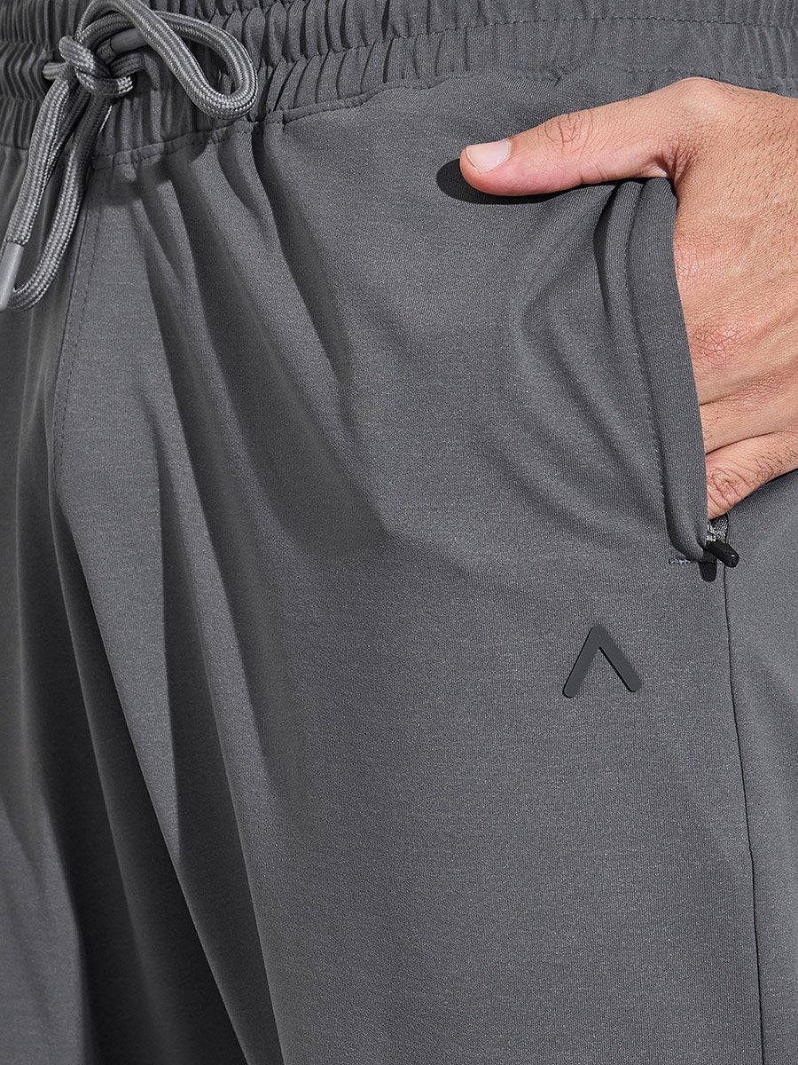Grey Solid Pocket Details Mid-Rise Activewear Track Pants