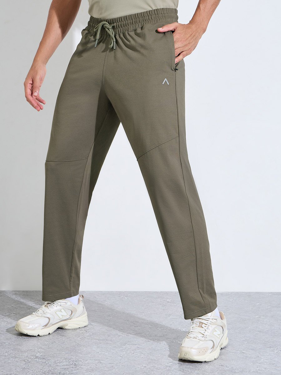 Olive Solid Pocket Details Mid-Rise Activewear Track Pants