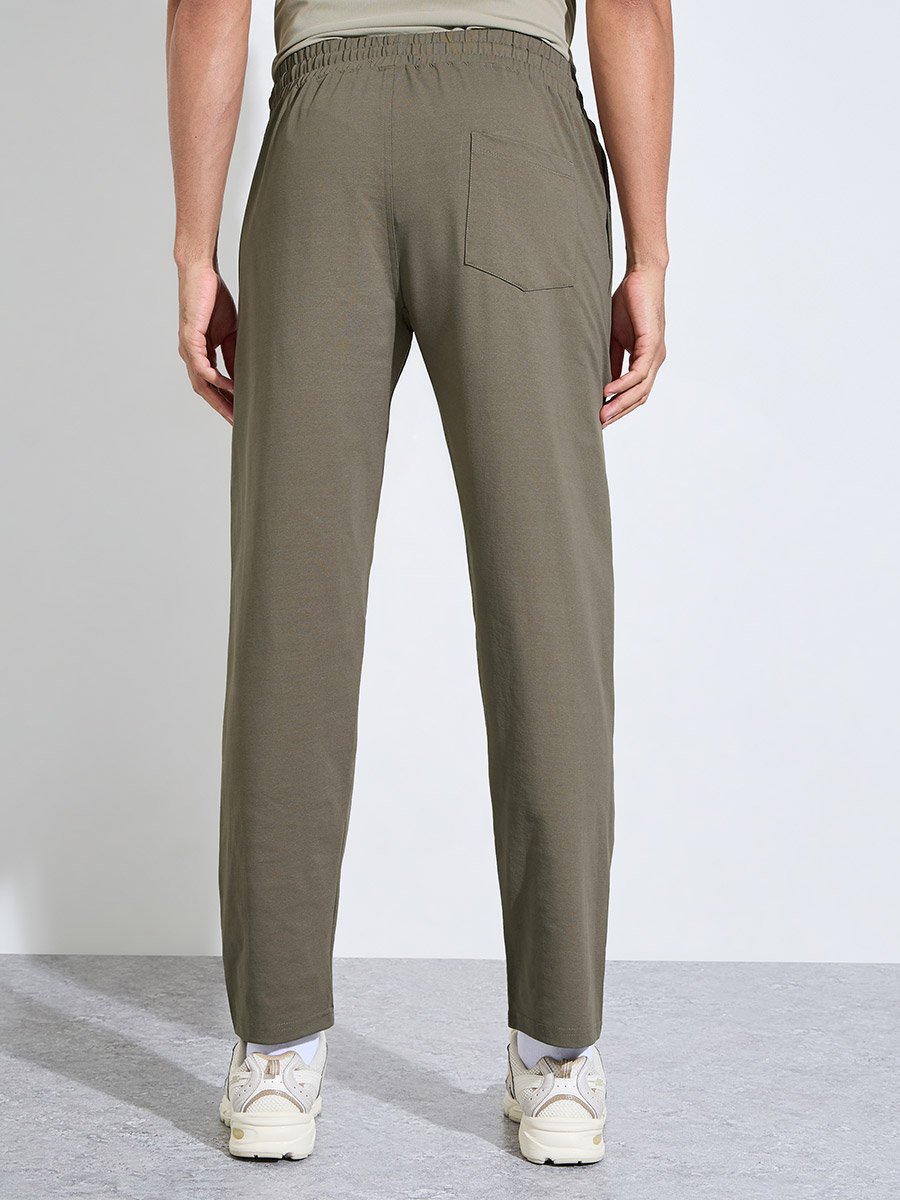 Olive Solid Pocket Details Mid-Rise Activewear Track Pants
