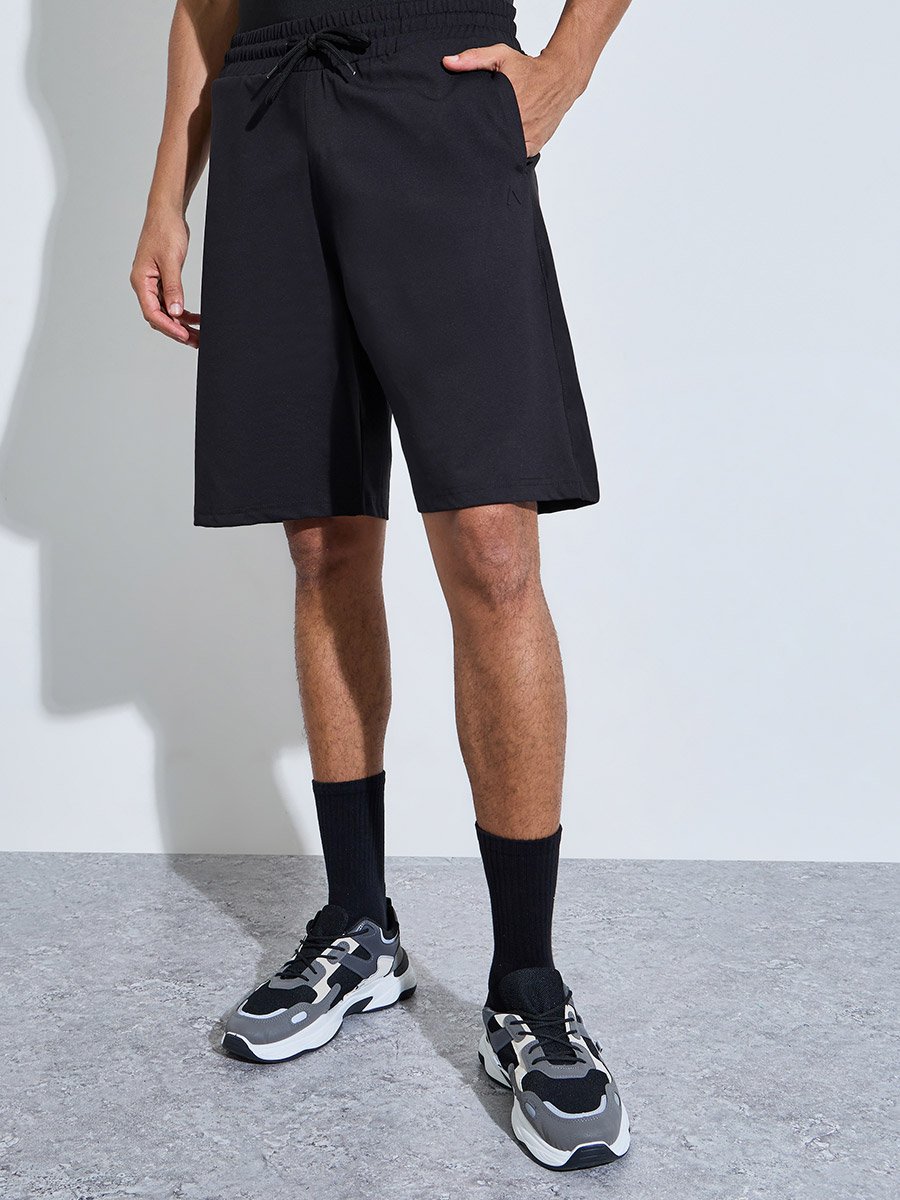 Black Activewear Sports Shorts with Drawstring