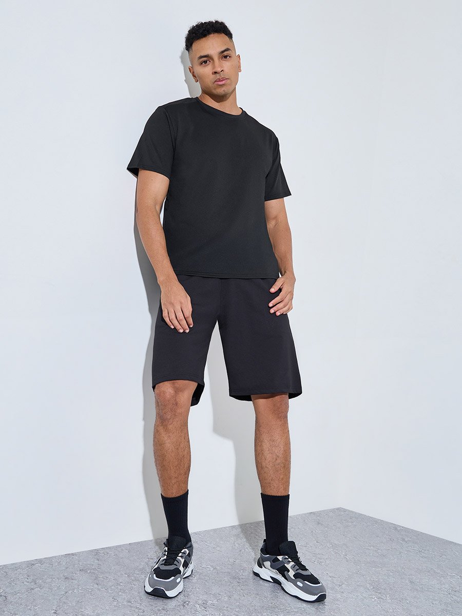 Black Activewear Sports Shorts with Drawstring
