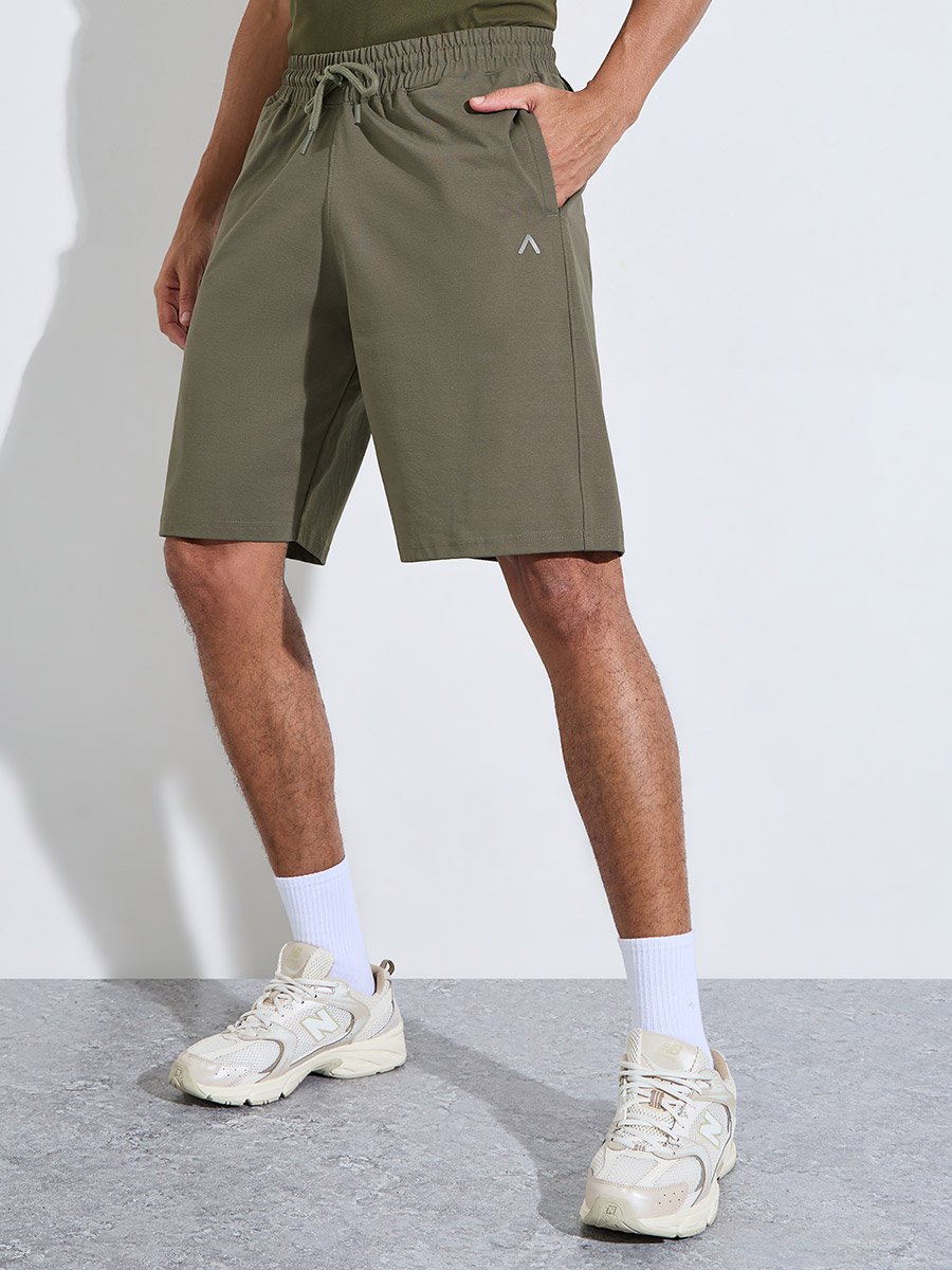 Olive Solid Pocket Detail Active Shorts