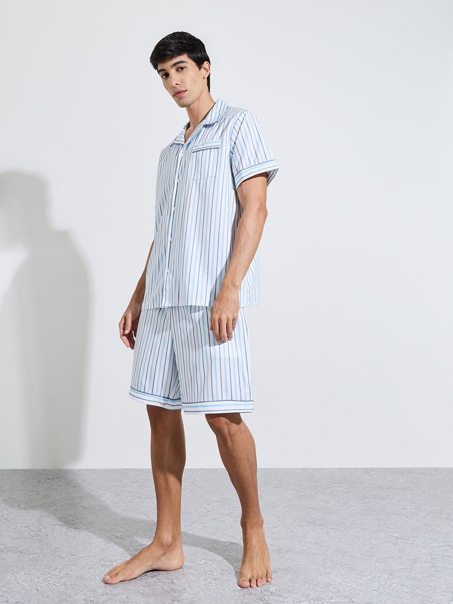 Multi-Color Striped Short Sleeves Shirt and Shorts Pyjama Set