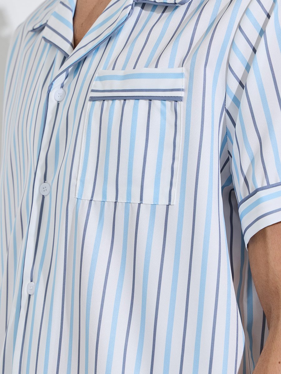Multi-Color Striped Short Sleeves Shirt and Shorts Pyjama Set