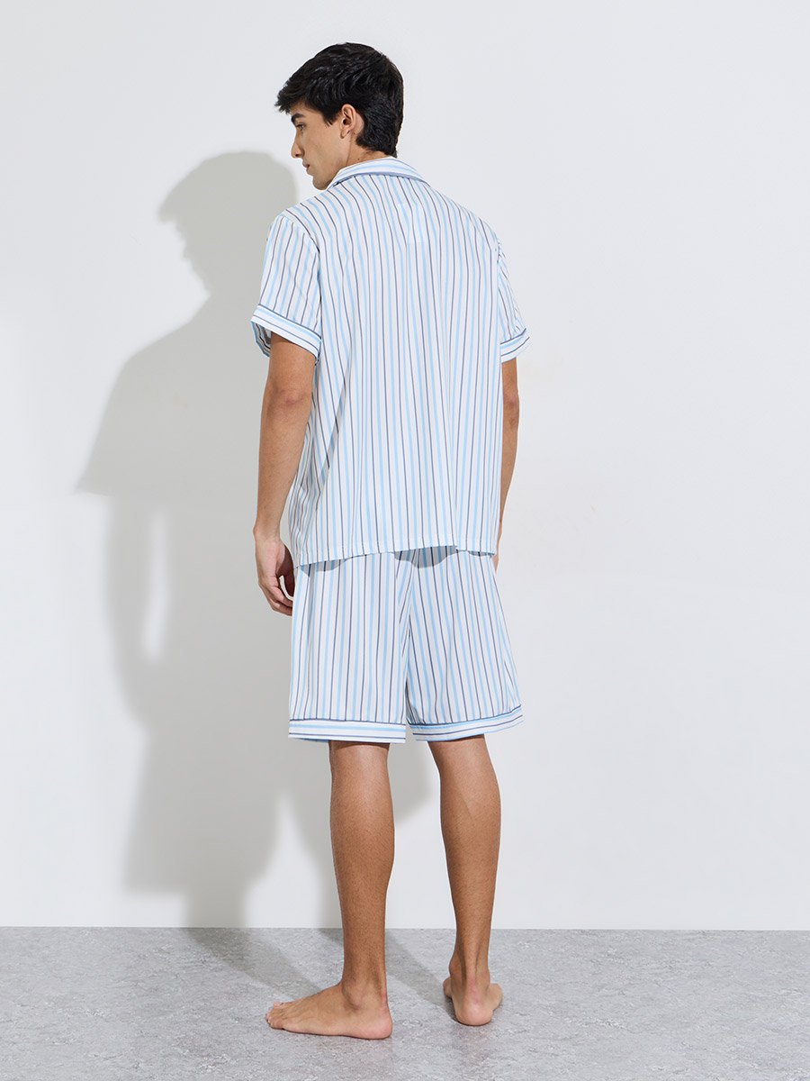 Multi-Color Striped Short Sleeves Shirt and Shorts Pyjama Set