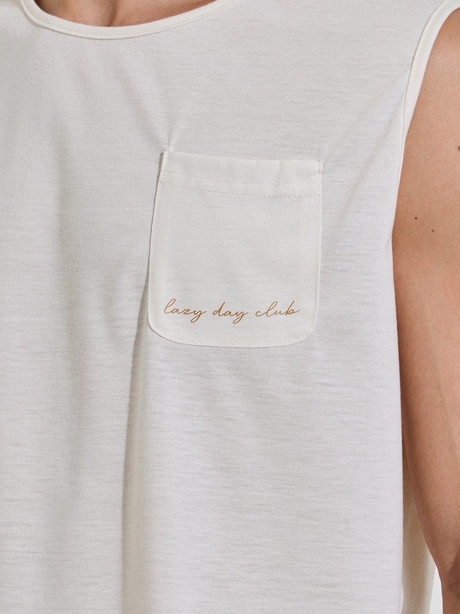 Cream Pocket Detail Tank Top and Striped Shorts Pyjama Set