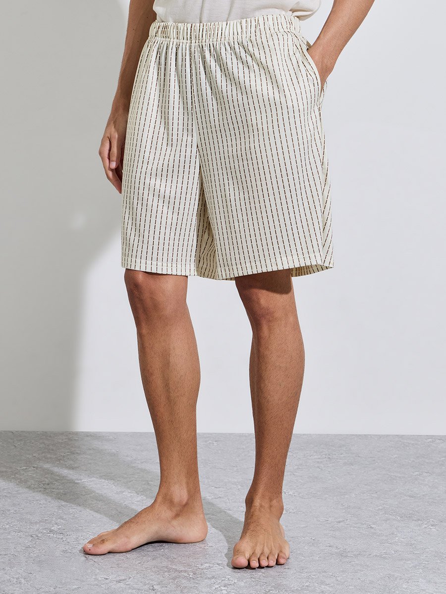 Cream Pocket Detail Tank Top and Striped Shorts Pyjama Set