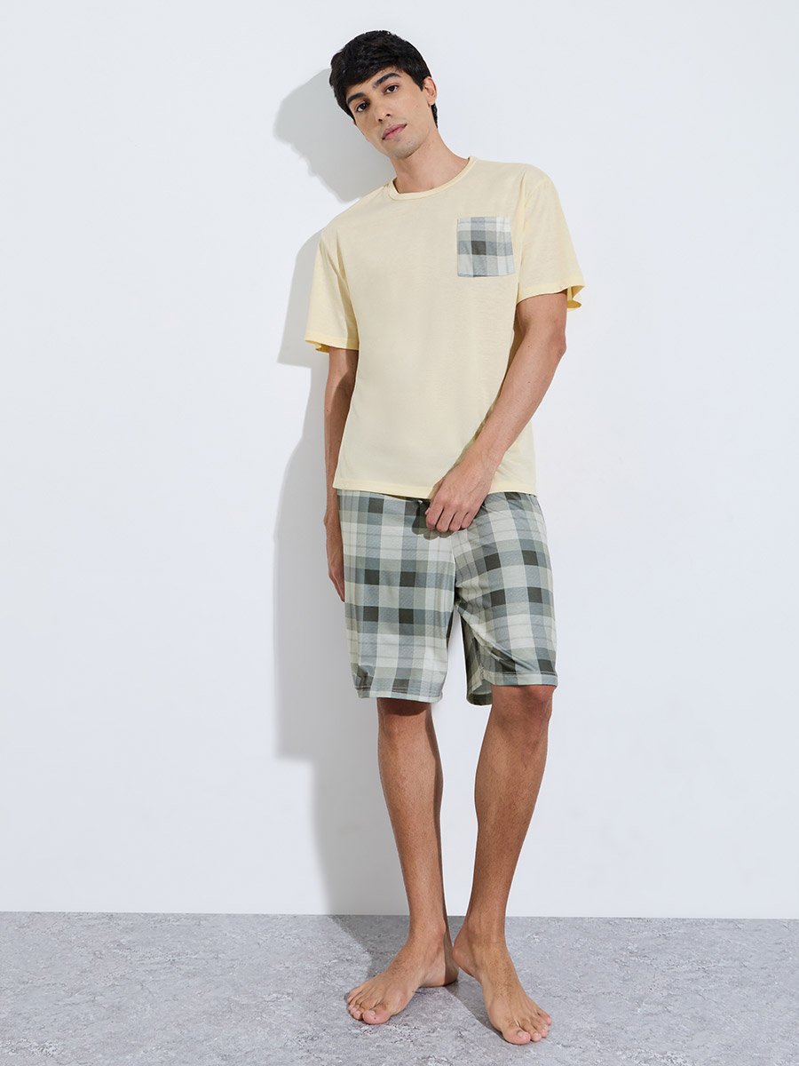 Multi-Color Checked Pocket T-Shirt and Checked Shorts Pyjama Set
