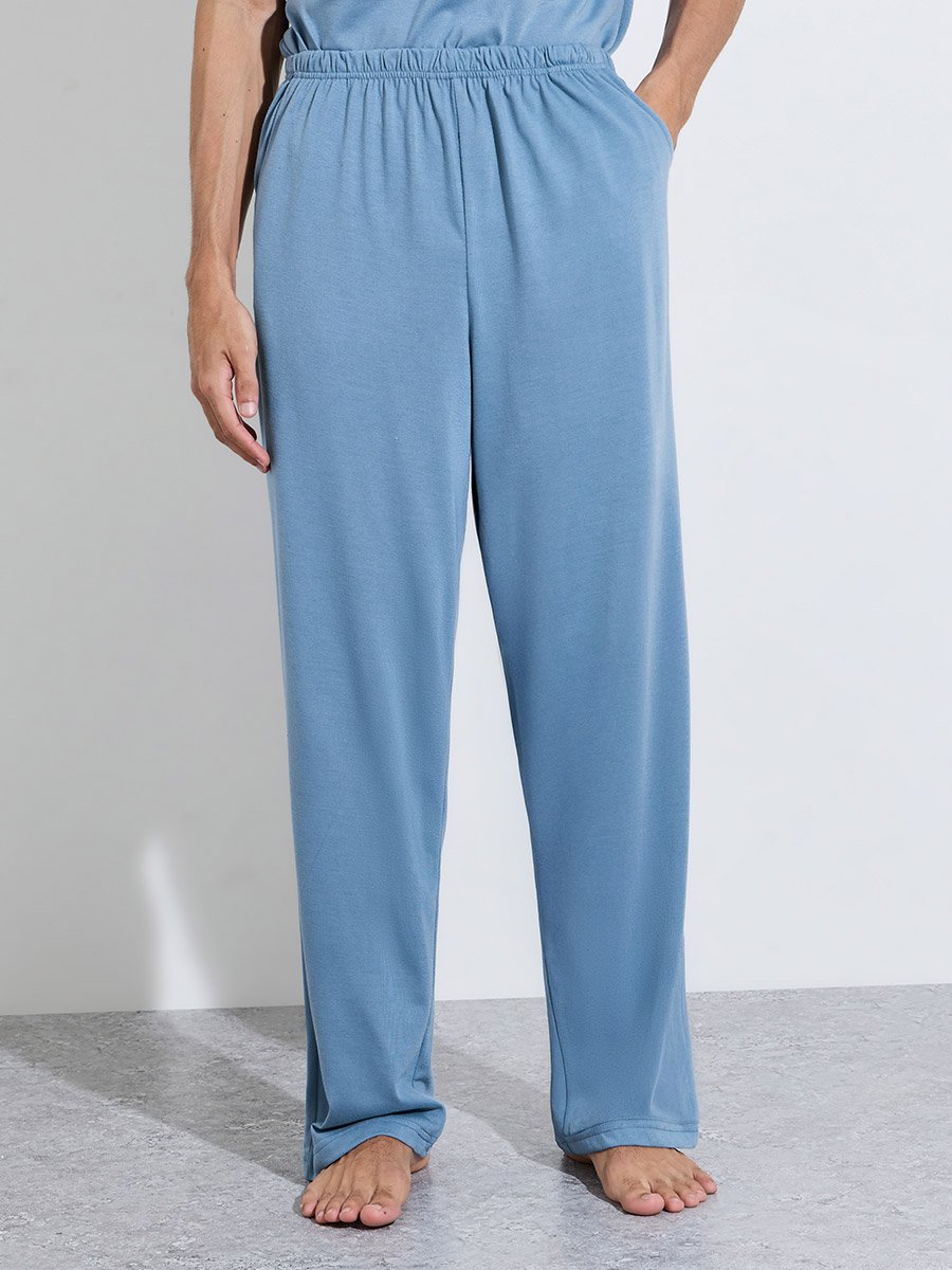 Blue Slogan Print T-Shirt and Straight Leg Pants Pyjama Set