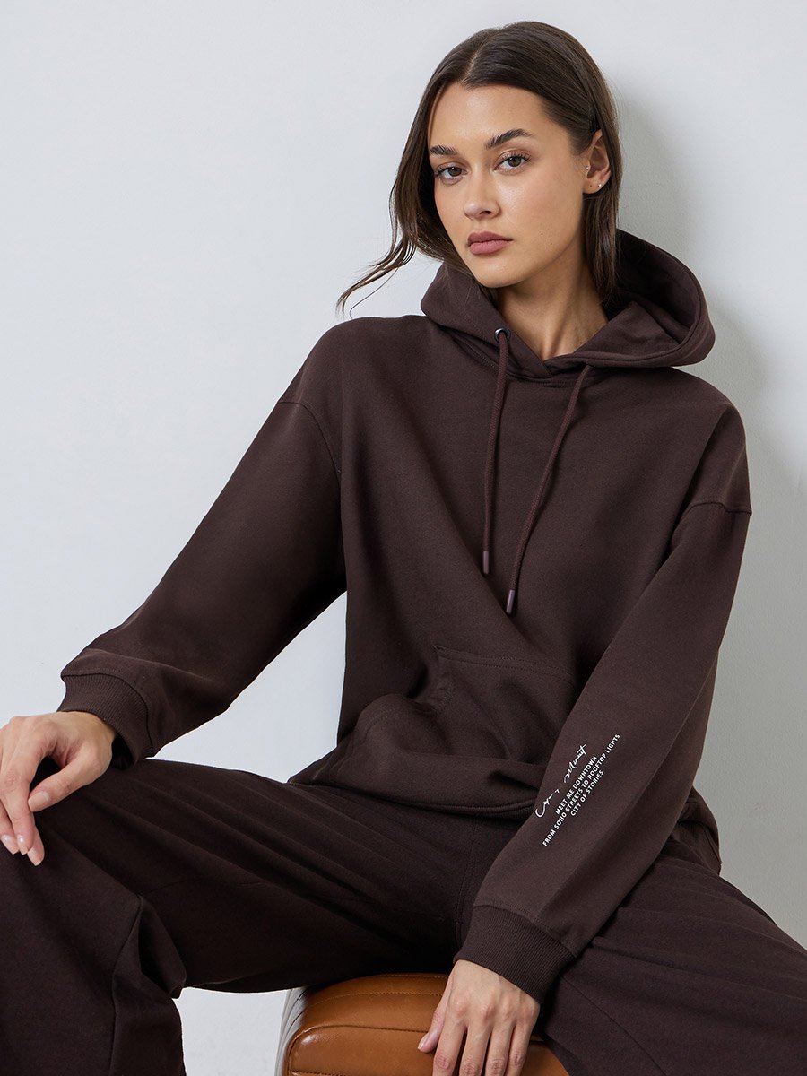 Coffee Brown Relaxed Fit Hoodie with Front Pocket