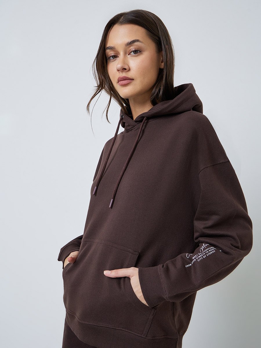 Coffee Brown Relaxed Fit Hoodie with Front Pocket