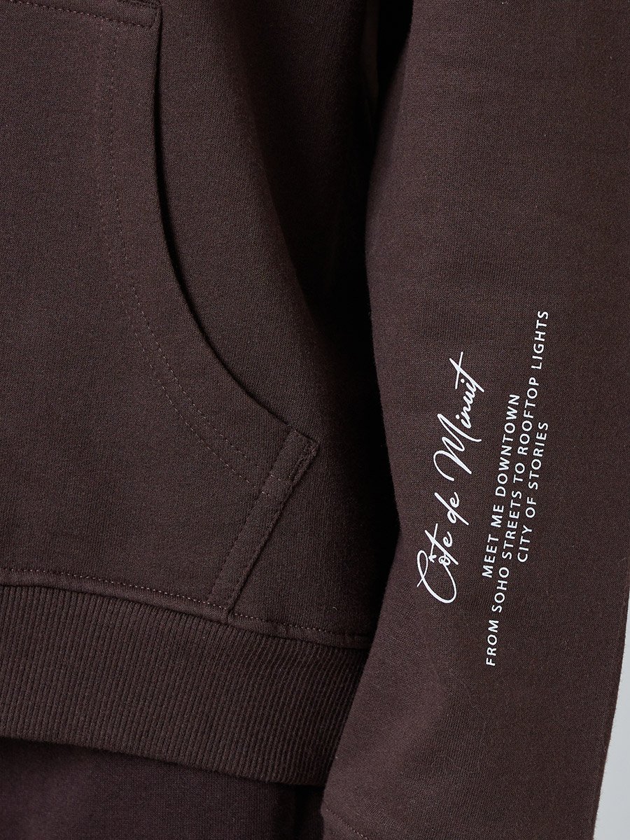 Coffee Brown Relaxed Fit Hoodie with Front Pocket