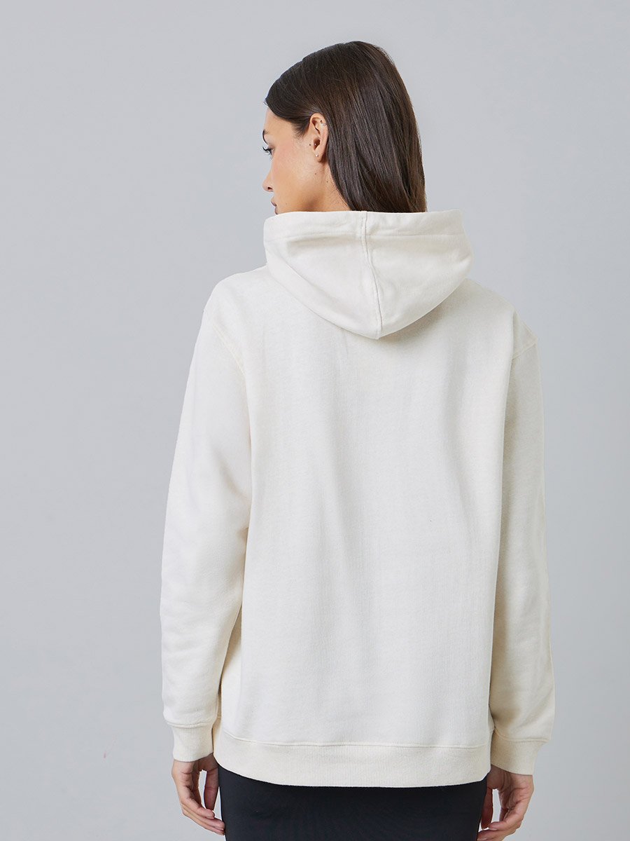 Cream Regular Fit Longline Slogan Hoodie