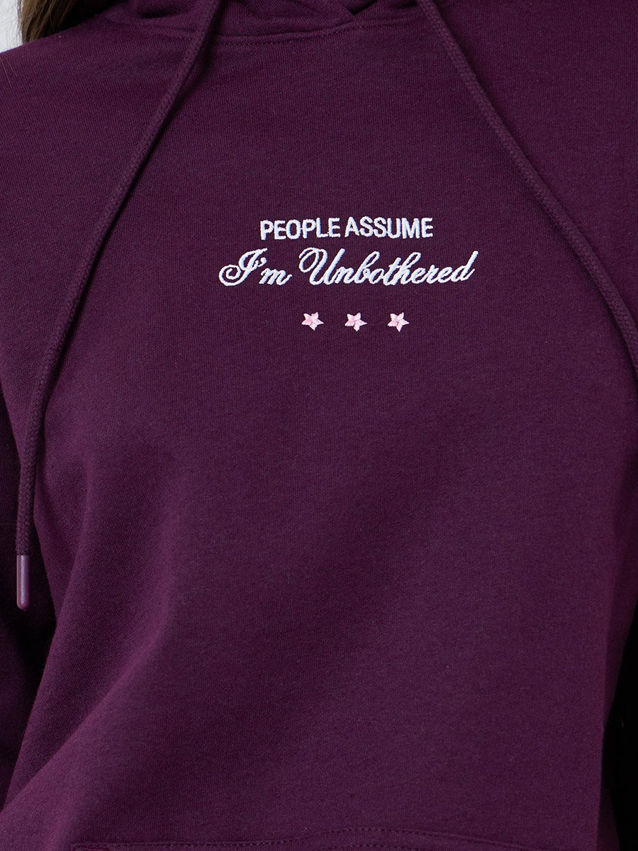 Purple Regular Fit Longline Embroidered Slogan Hoodie