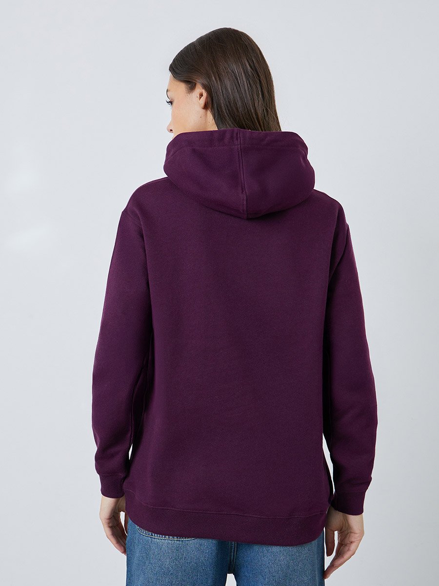 Purple Regular Fit Longline Embroidered Slogan Hoodie