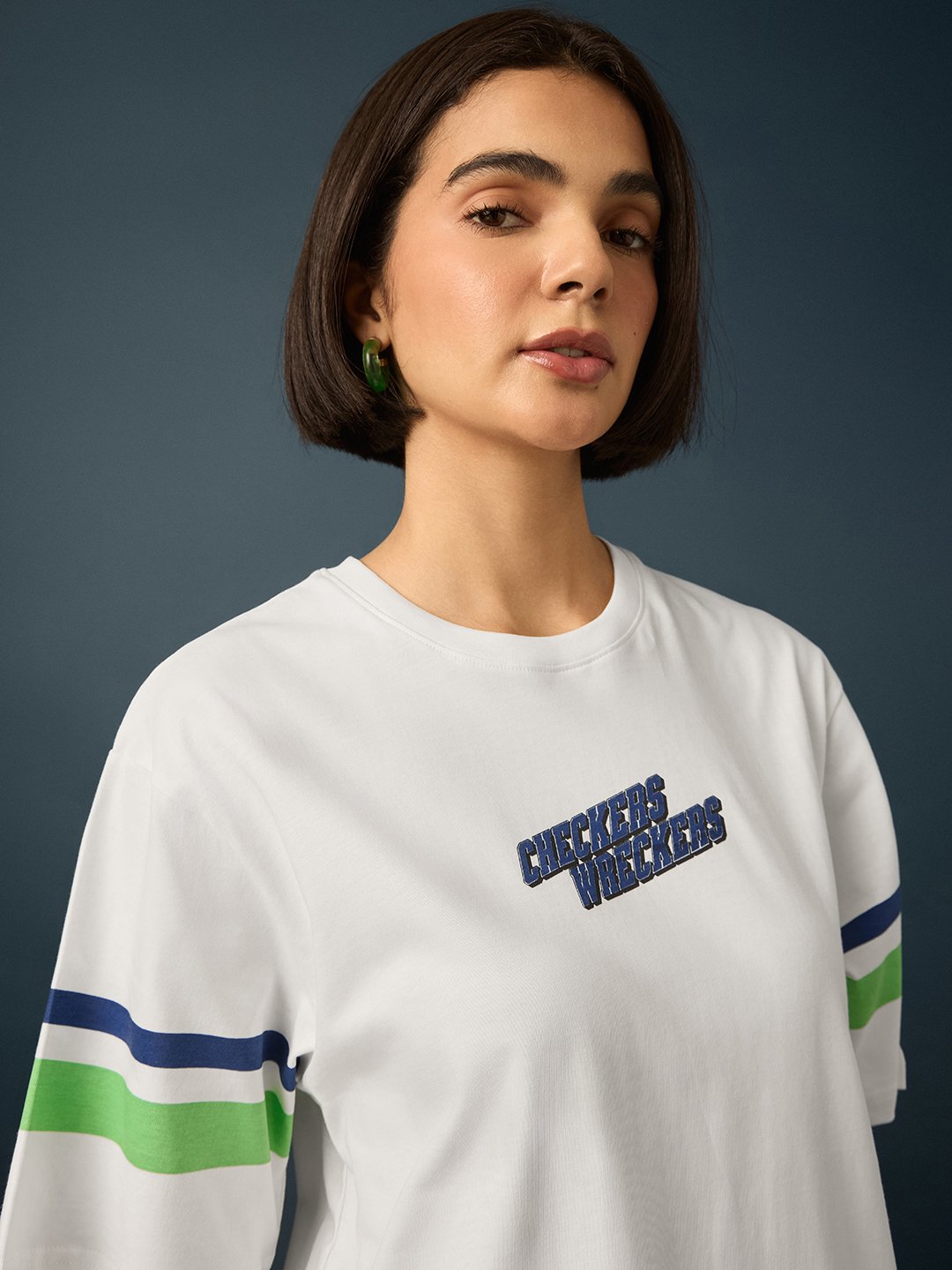 Off White Short Sleeve Printed Oversized T-Shirt