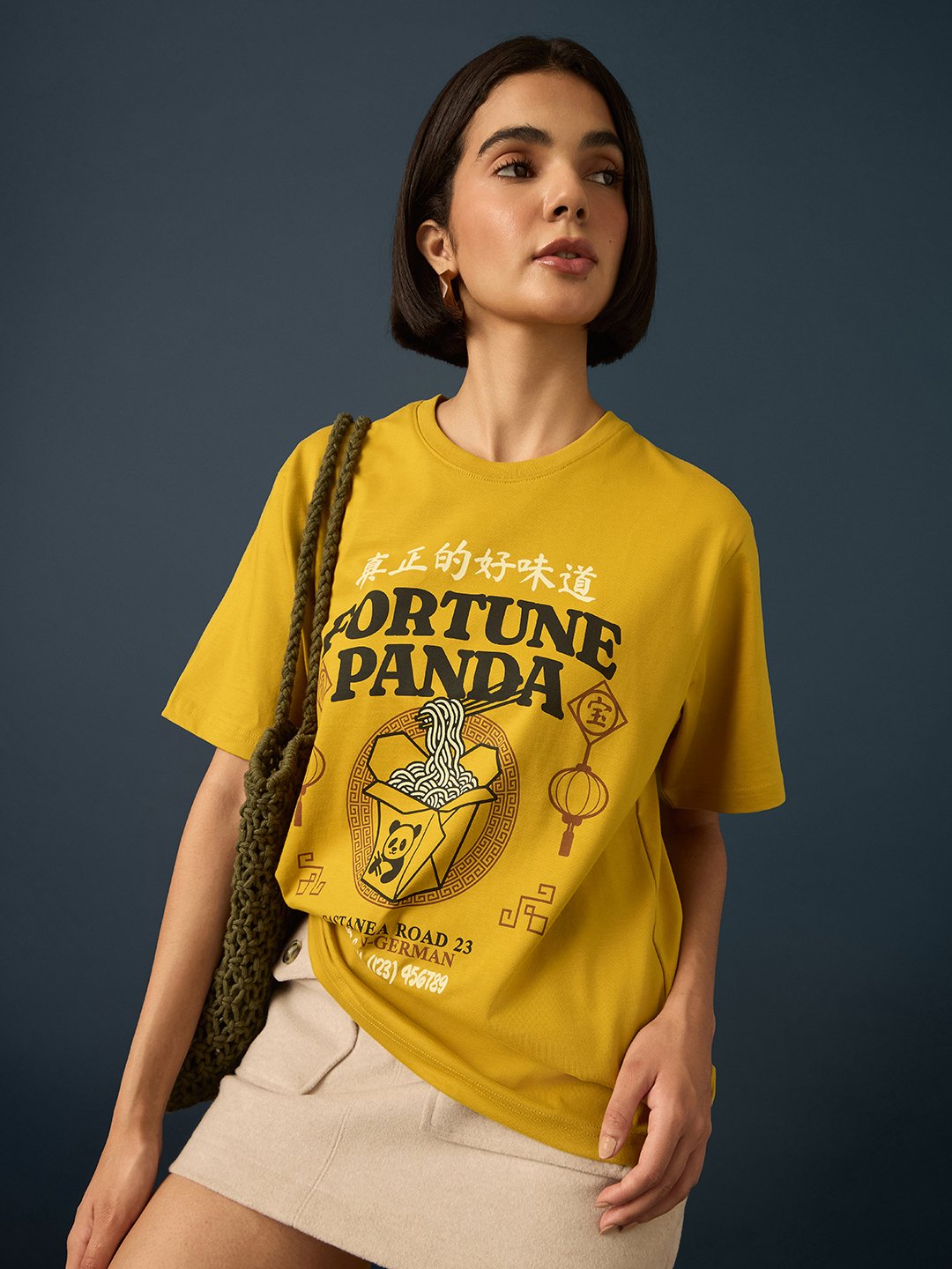 Mustard Short Sleeve Printed Oversized T-Shirt