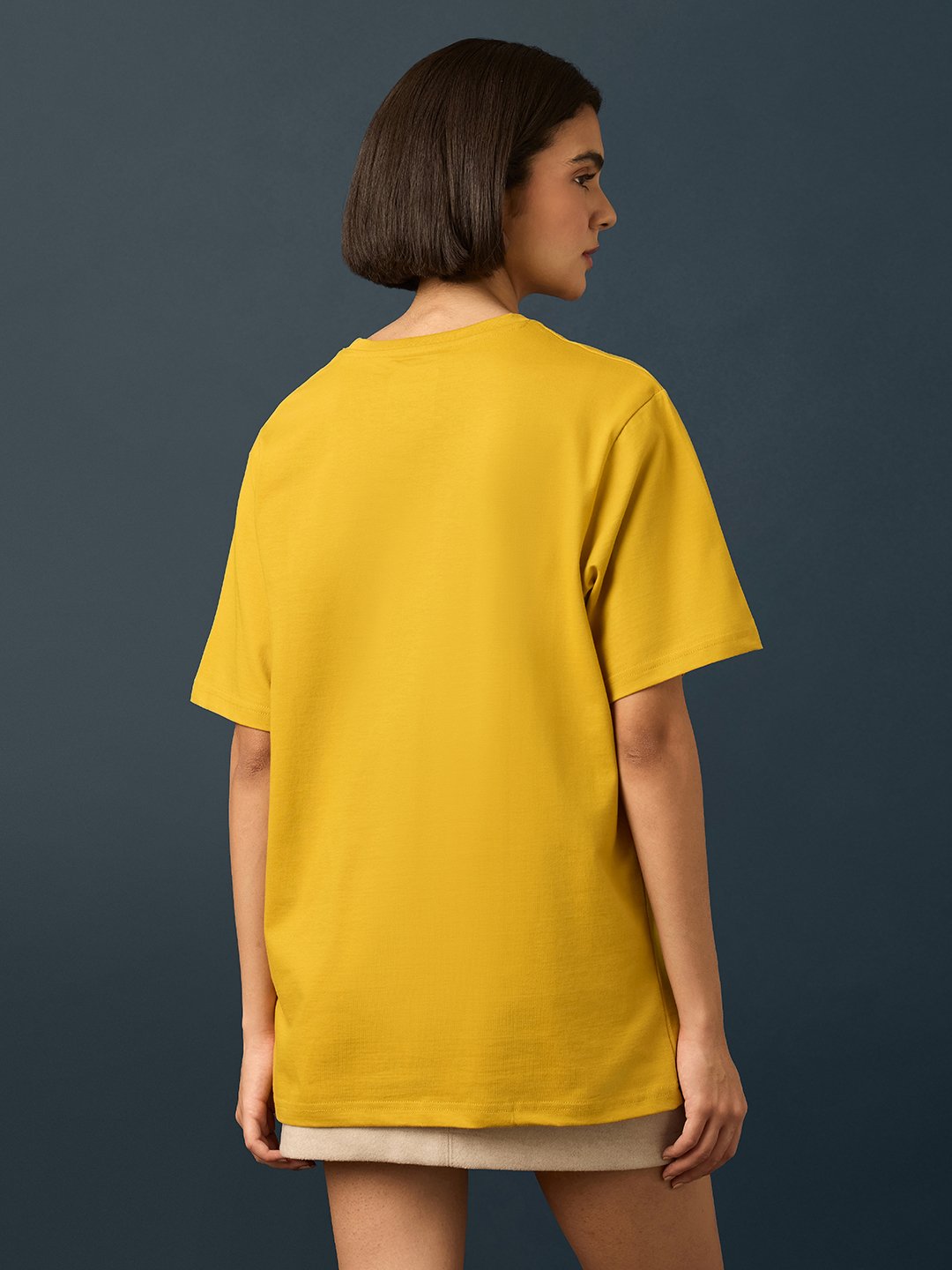 Mustard Short Sleeve Printed Oversized T-Shirt