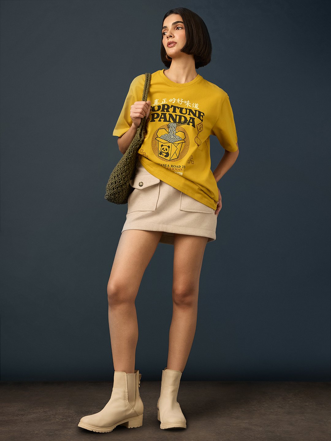 Mustard Short Sleeve Printed Oversized T-Shirt