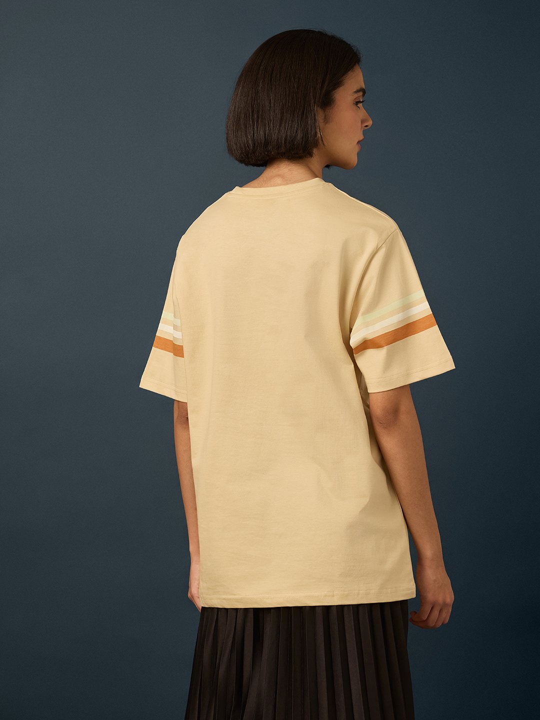 Beige Short Sleeve Printed Oversized T-Shirt