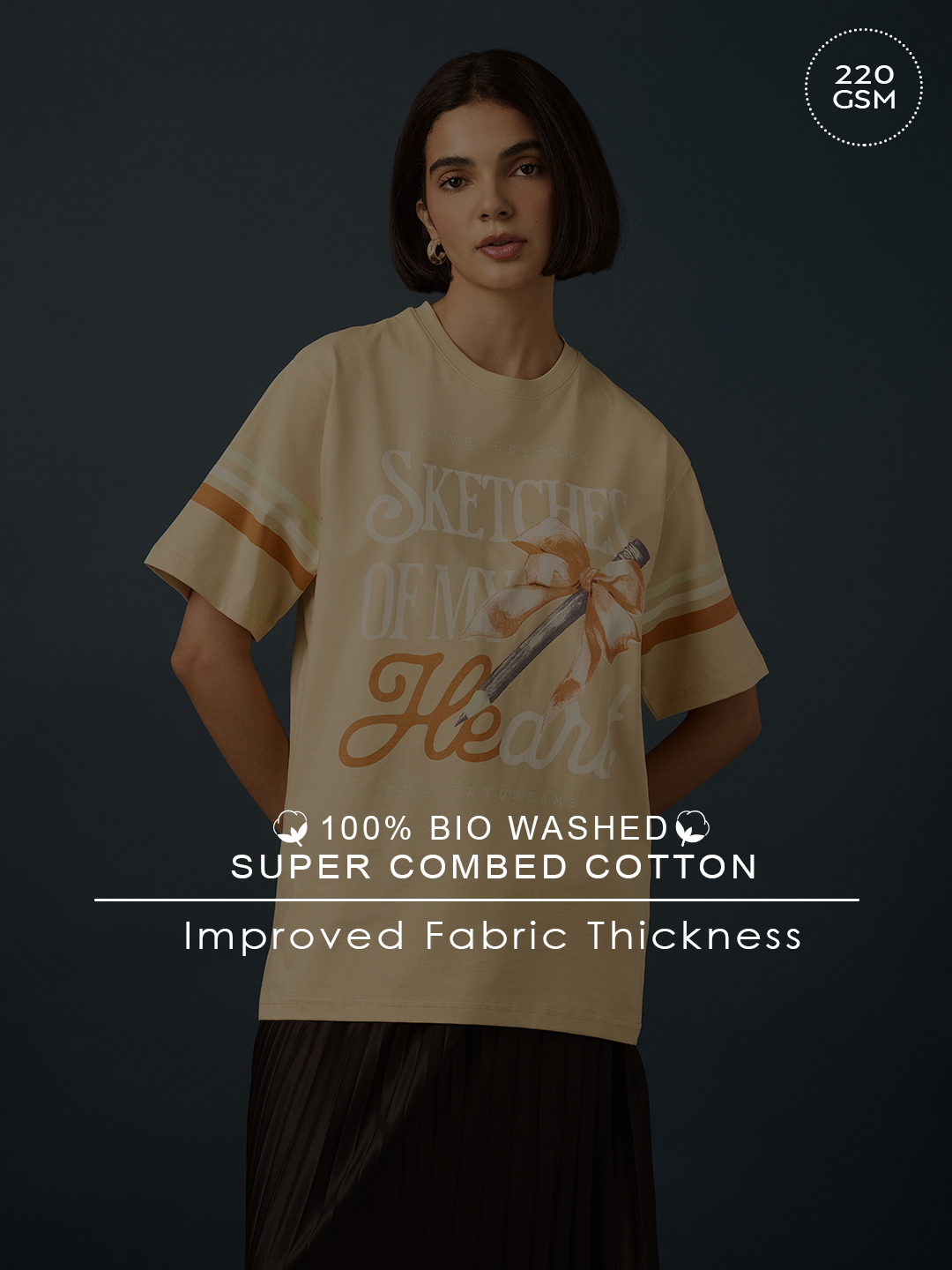 Beige Short Sleeve Printed Oversized T-Shirt