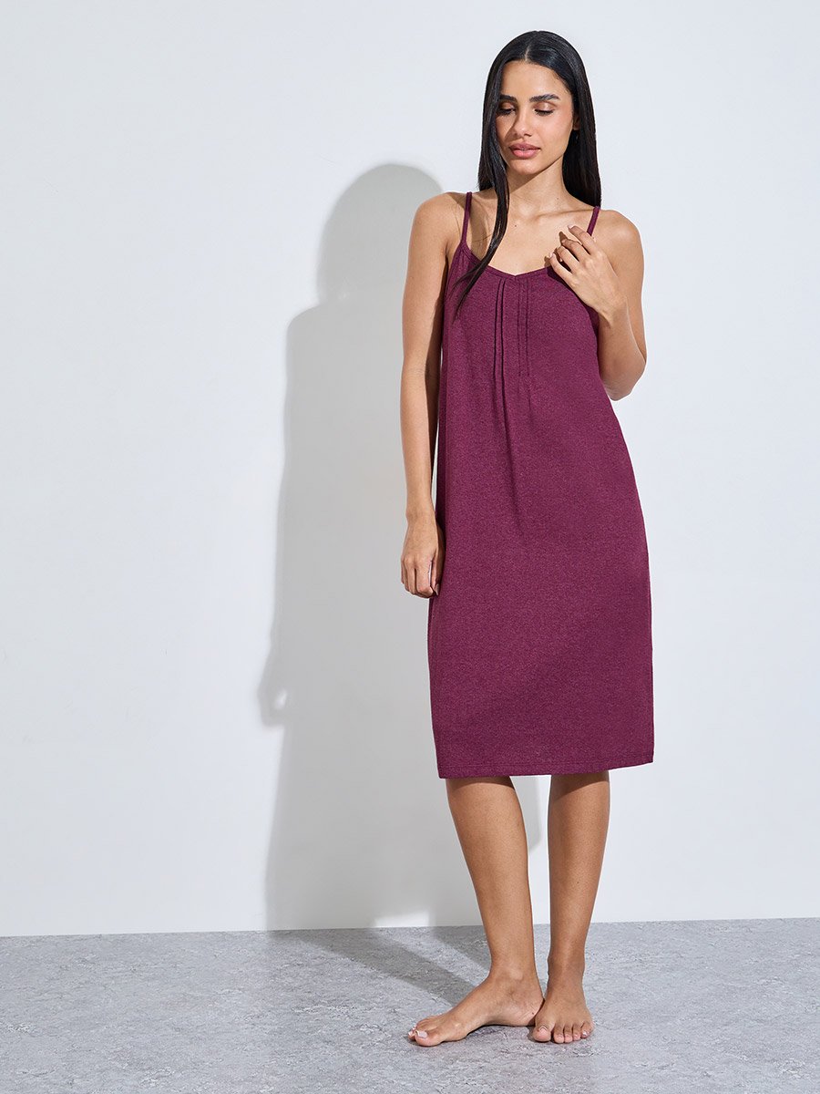 PACK OF 2 - CHERRY AOP & SOLID PINTUCK DETAIL SLIPDRESS - KNEE