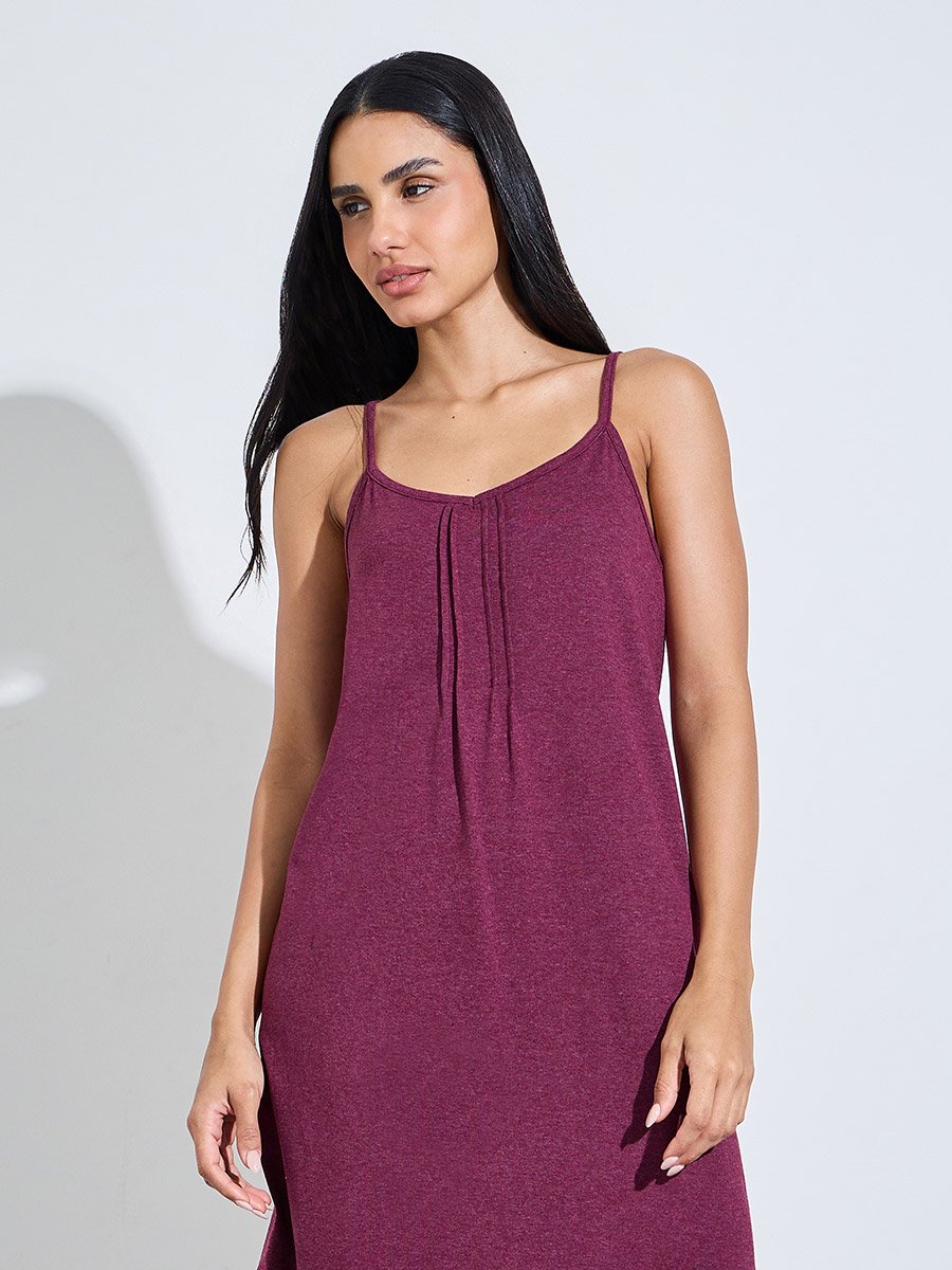 PACK OF 2 - CHERRY AOP & SOLID PINTUCK DETAIL SLIPDRESS - KNEE